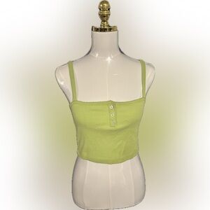 Forever 21 Women's Green/White button up Crop-tank top Small